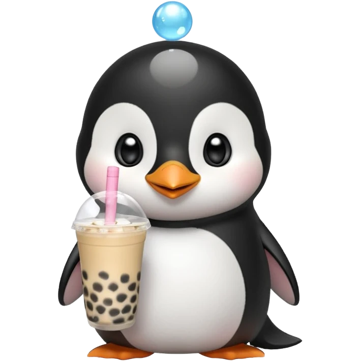 Michi pinguino bebiendo bubble tea emoji