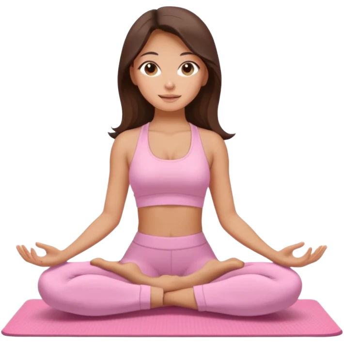 Brunette long hair and brown eyes yoga beautiful girl in light pink pink pink clothes sitting on a yoga mat emoji
