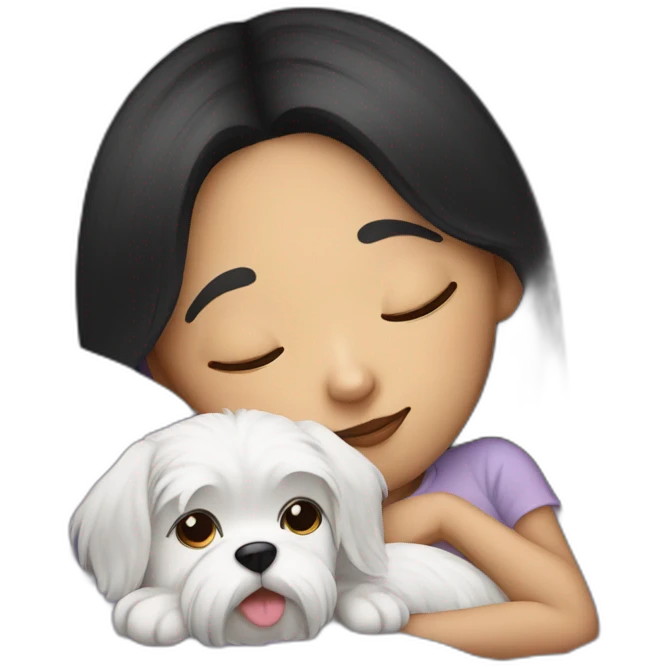 Black-haired girl with Maltese dog sleep emoji