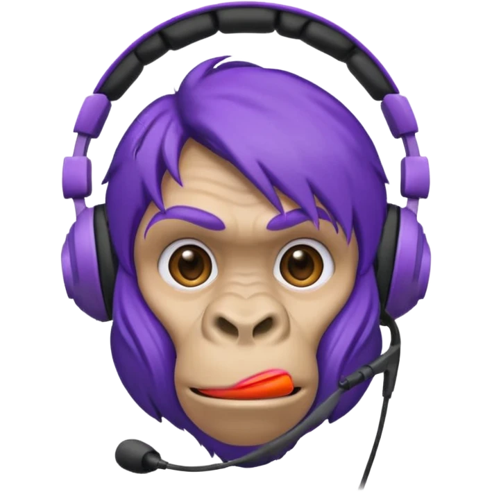 purple haired gorilla head with large over-ear headset emoji