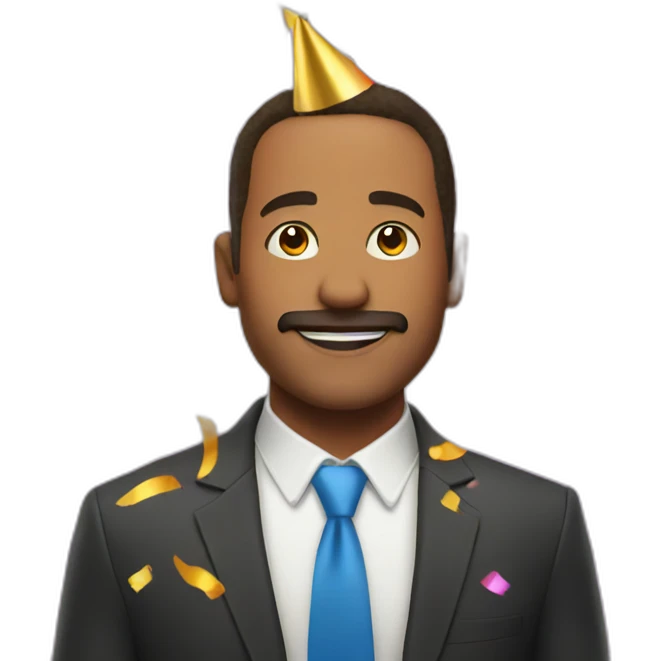 man in a birthday outfit with confetti emoji