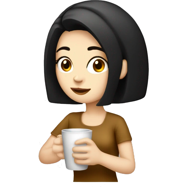 Pale girl with black hair drinking hot coffee  emoji