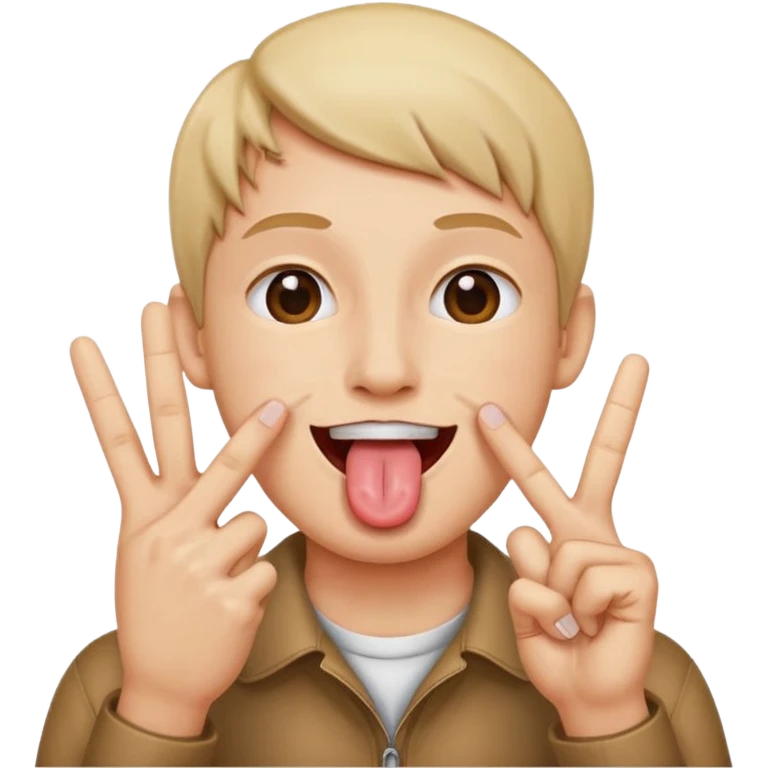 Peace sign with hands in front of mouth with tongue sticking out  emoji
