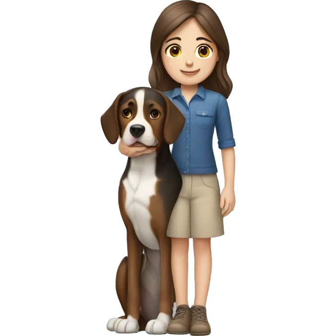 pale brunette girl holding a swiss mountain dog emoji