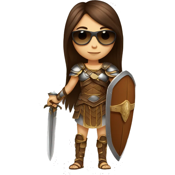 Girl gladiator with long straight brown hair and sunglasses  emoji