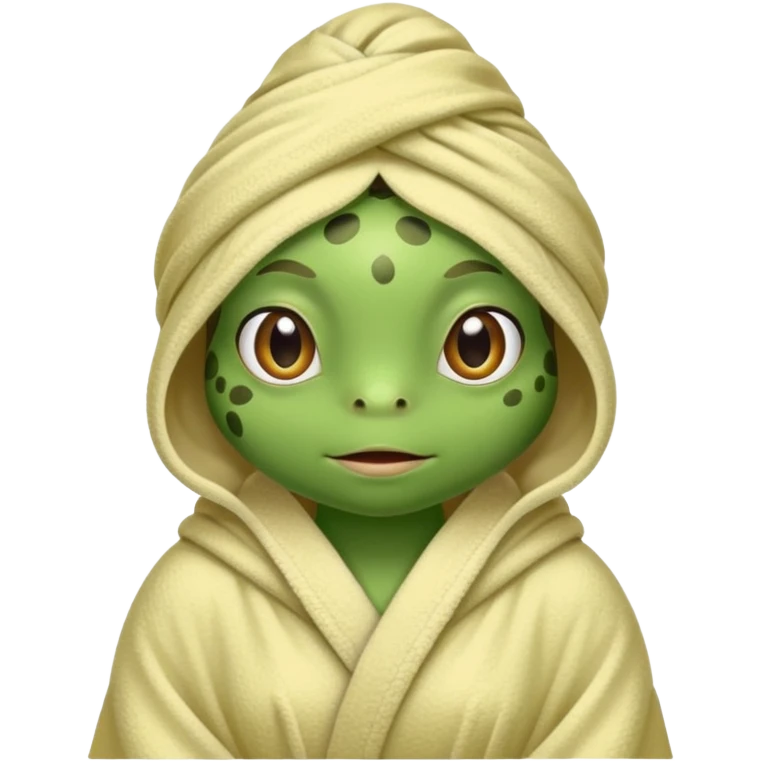 Lady frog with a towel wrapped around their head and in a robe emoji