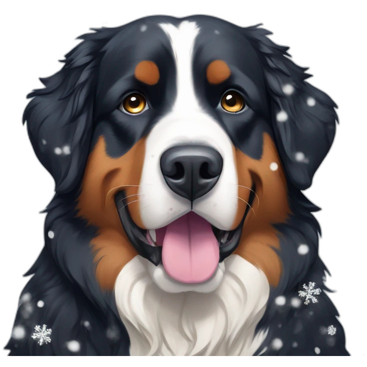 bernese mountain dog under very big snowflakes emoji