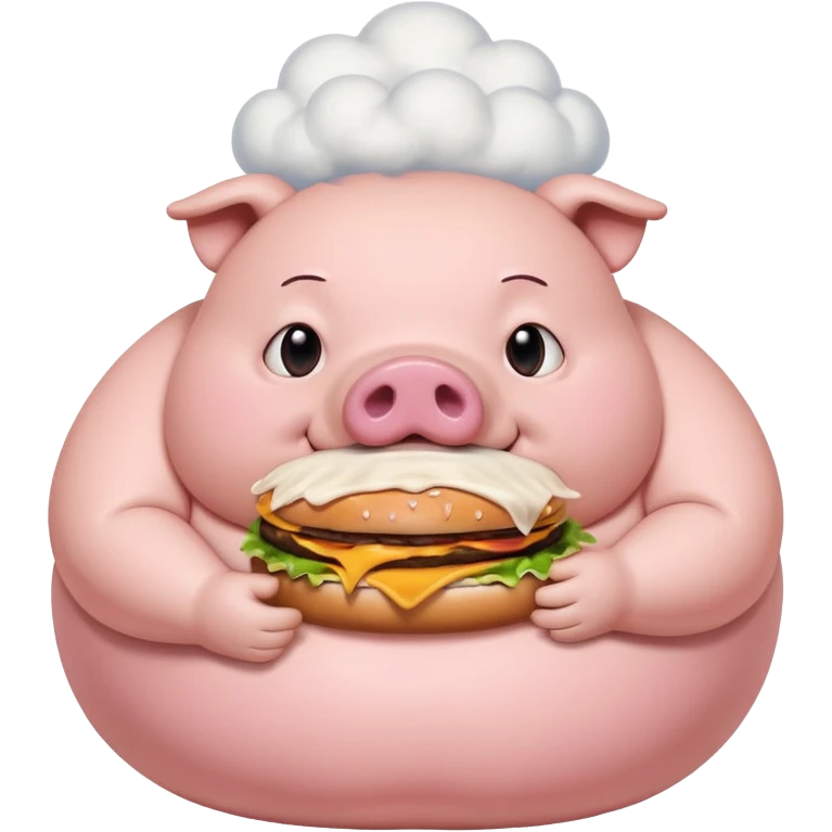 fat obese pig eating burger with fart cloud surrounding around it emoji