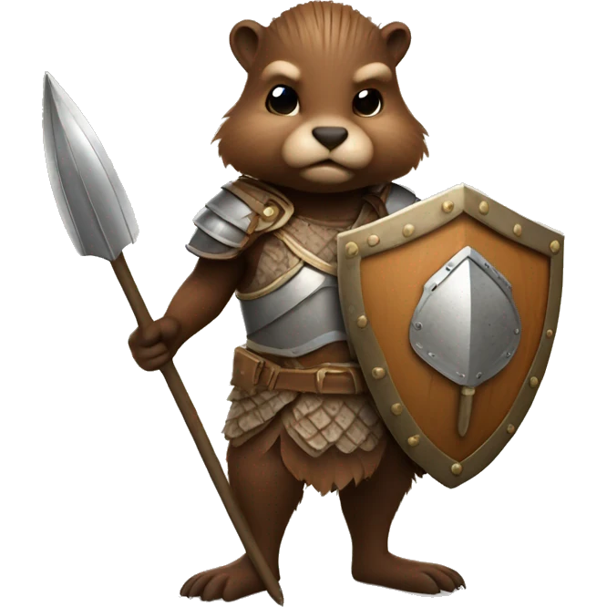 Beaver warrior, spear, shield, armour emoji