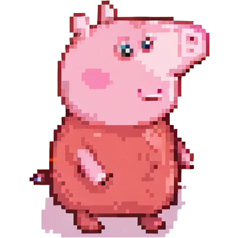 Peppa Pig, pixel art style, standing and smiling, minimal details, classic pink and red colors emoji