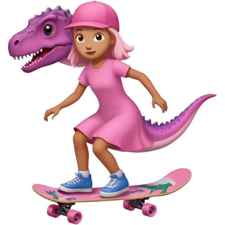 Dinosaur on a skateboard pink dress for girls in pink  emoji
