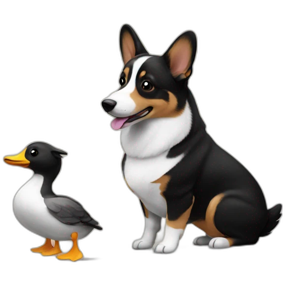black corgi with ducks emoji