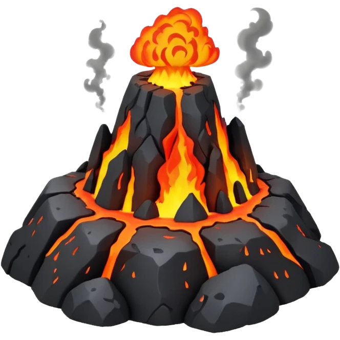 tiny volcanic island with lava glow and smoke, mini realm diorama emoji