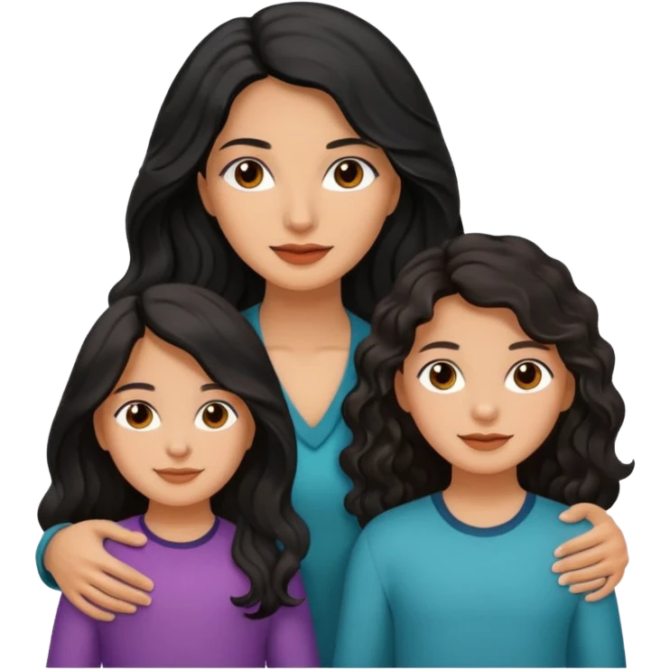 Beautiful mom ,black black hair,wavy hair，long hair,brown eyes,hispanic with 2 daughters and son  emoji
