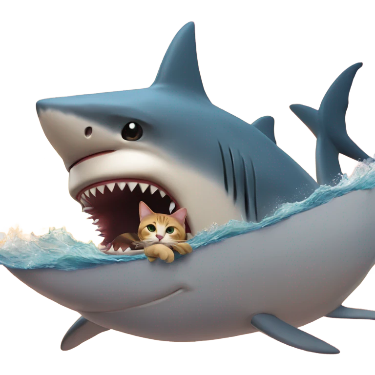 Shark riding a cat into a sunset  emoji