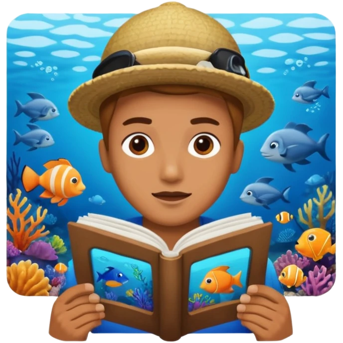 une personne qui lit un panneau afin d'en apprendre plus sur la vie marine  emoji