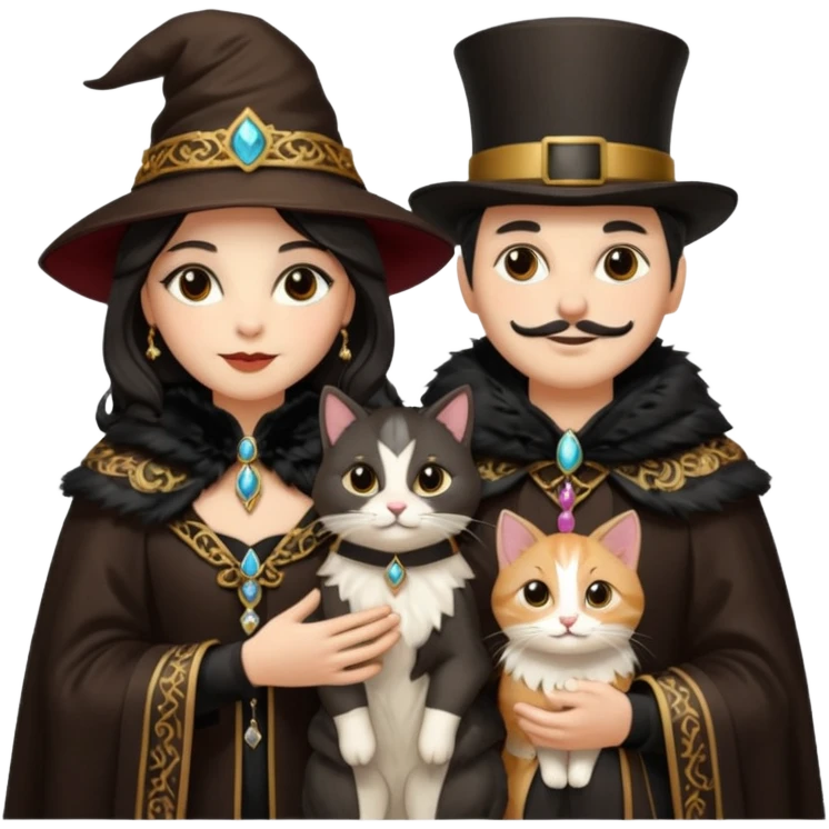 magician couple and their pet cat emoji