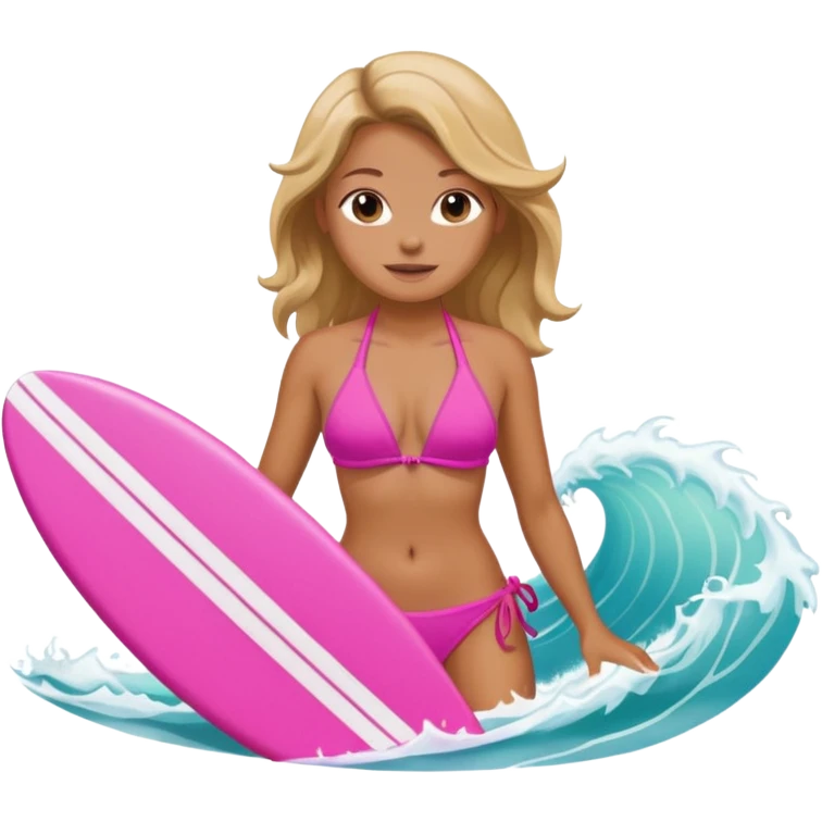 waves with tan female surfer inside on a pink bikini emoji