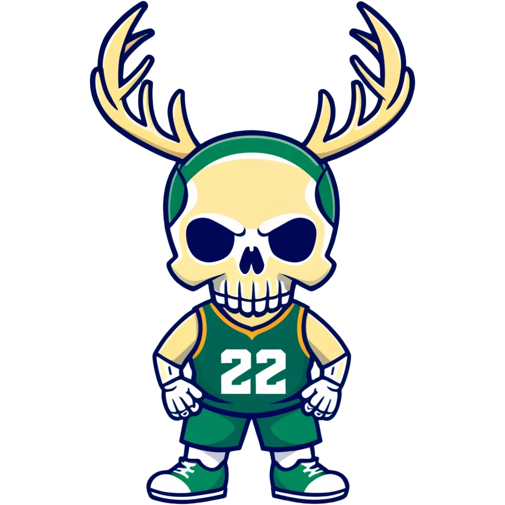 cool skull in Milwaukee Bucks basketball team colors (dark green, cream, and blue) emoji