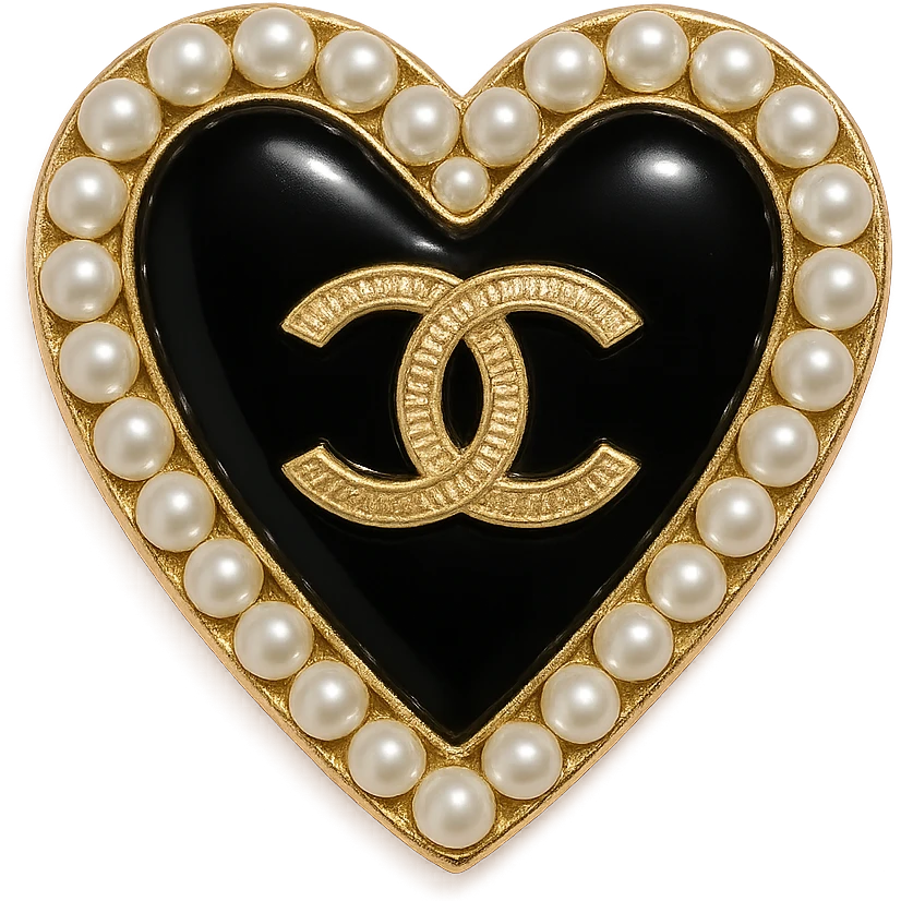  only the elegant heart with pearls and gold Chanel logo,  with no background. black pink,  emoji