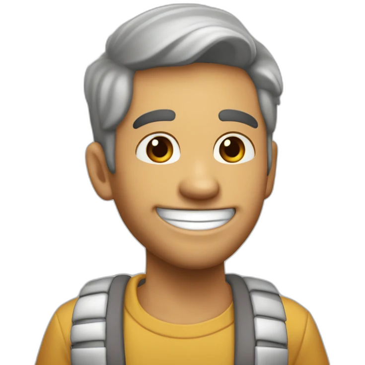 Chico con espejuelos, pelo castaño, pero blanca, sonriendo emoji