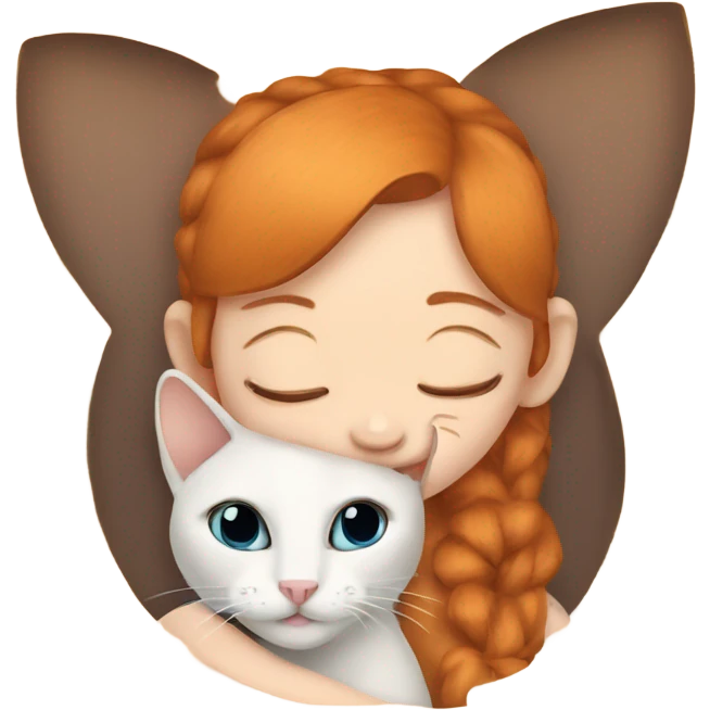 ginger girl snuggling siamese cat emoji