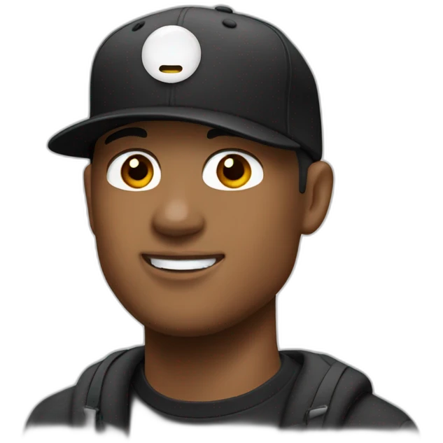 Wearing black cap and airpods emoji