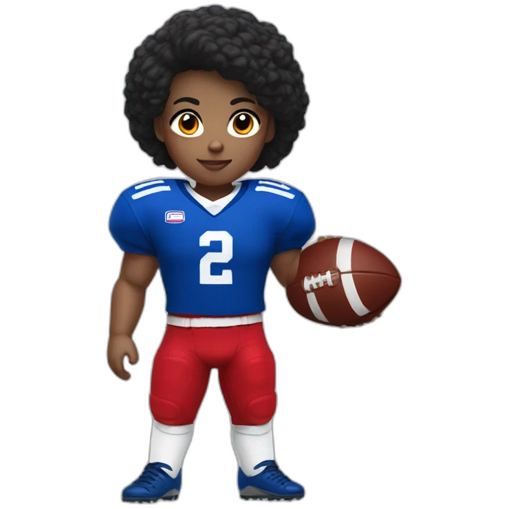 Girl with blond black hair and white skin wearing crimson and ultramarine football uniforms emoji