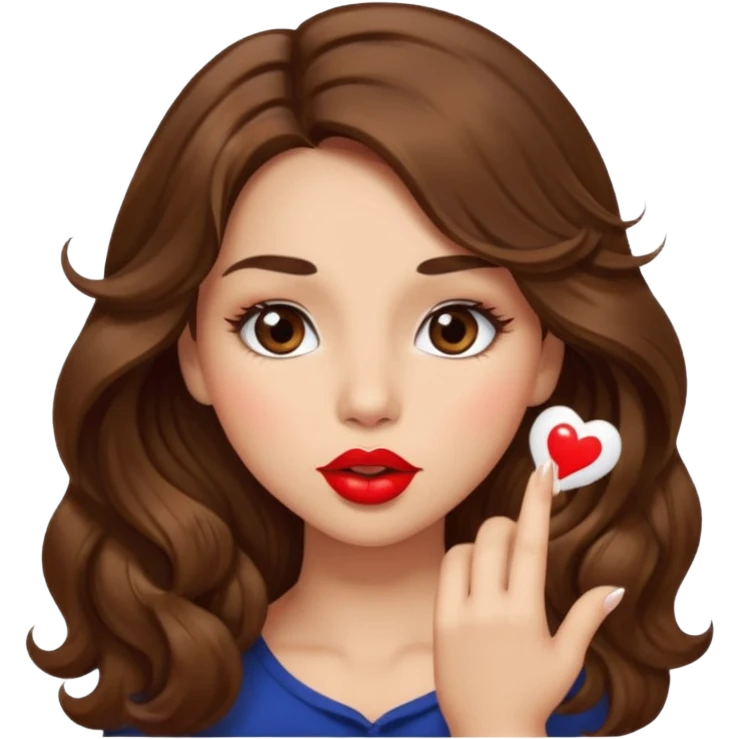girl with long wavy brown hair, brown eyes, light to medium complexion, long lashes, blowing a kiss emoji