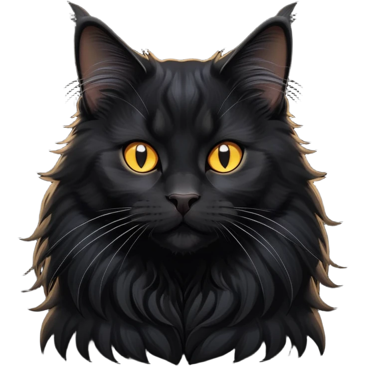 cinematic-cute black-maine-coon-cat-portrait-emoji,-head-tilted-playfully-and-inquisitively,-sleek--black-fur,-simplified-yet-adorable-features,-highly-detailed,-glowing-with-a-warm,-friendly-glow  emoji