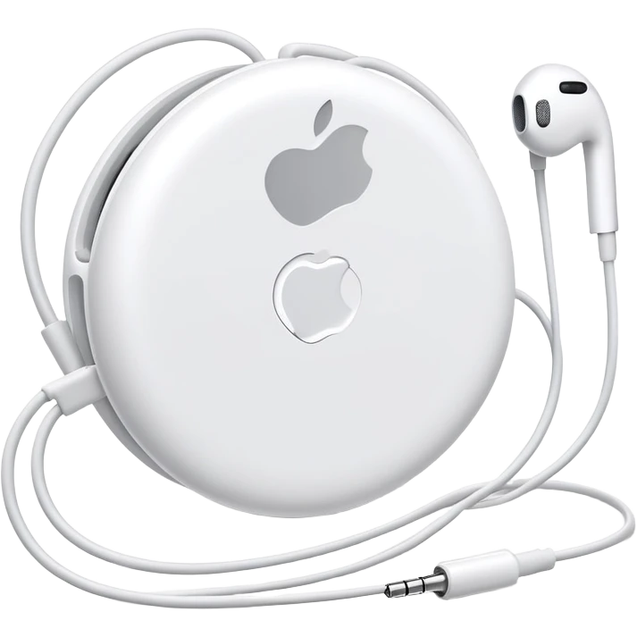 White Apple EarPods with cord coiled in a circle, white wired headphones neatly wrapped in circular shape, iOS style emoji
