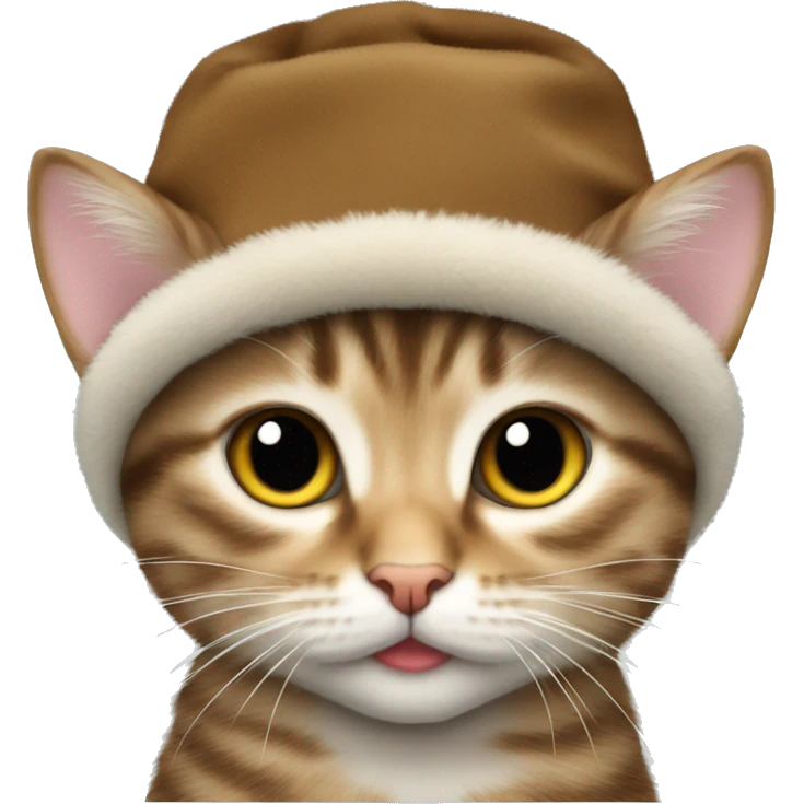 Tabby kitten wearing Russian fur hat emoji