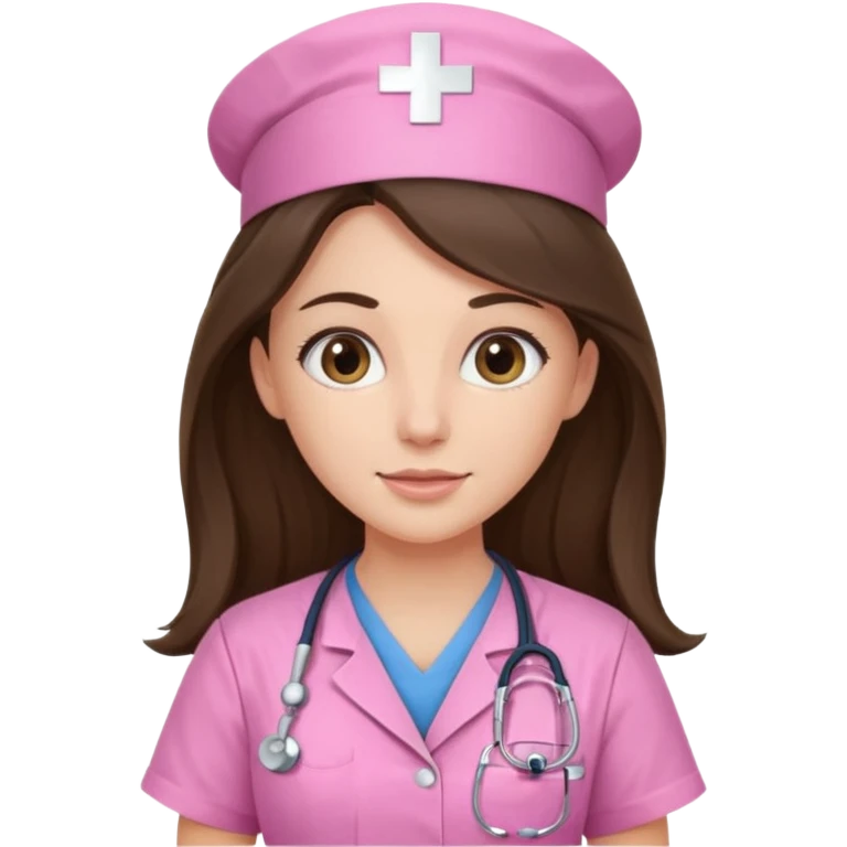 pretty brunette nurse with long hair in pink scrubs emoji