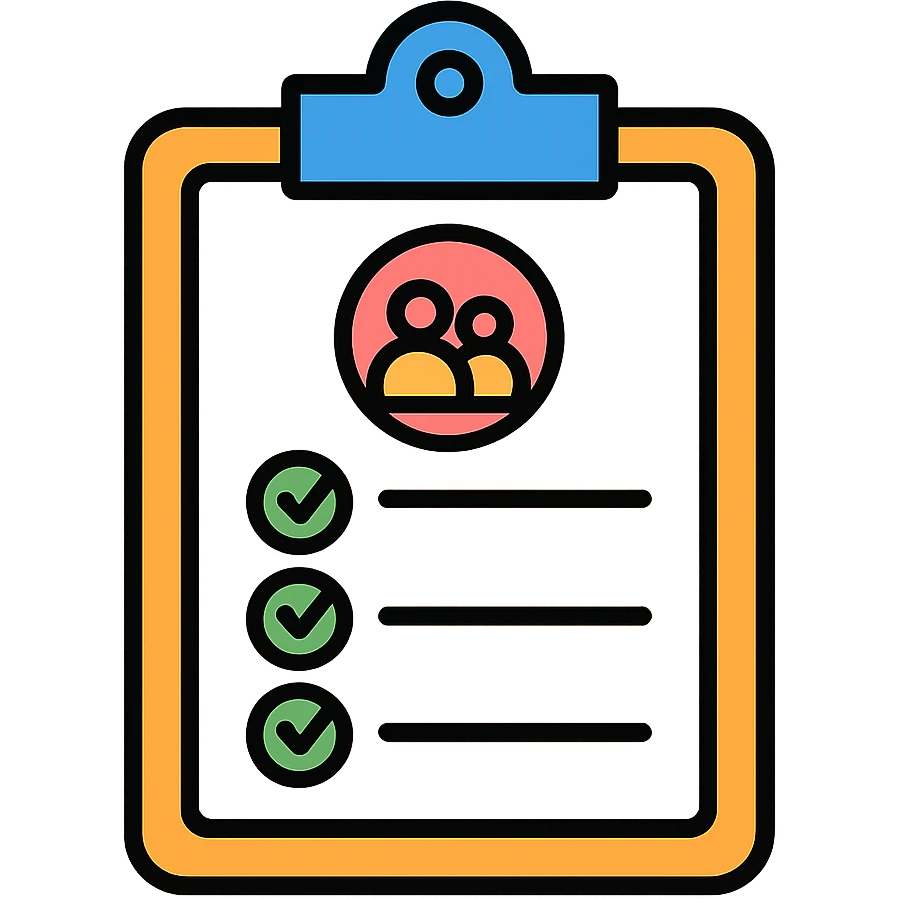 A clipboard with a checklist of meeting agenda items, organized neatly with bullet points emoji