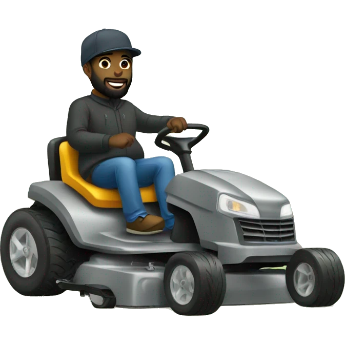 black man with a beard and a winter hat sitting on a lawn mower emoji