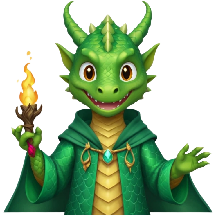 A dragon wearing wizard robes, casting a spell with a curious grin, portrait, bust up emoji