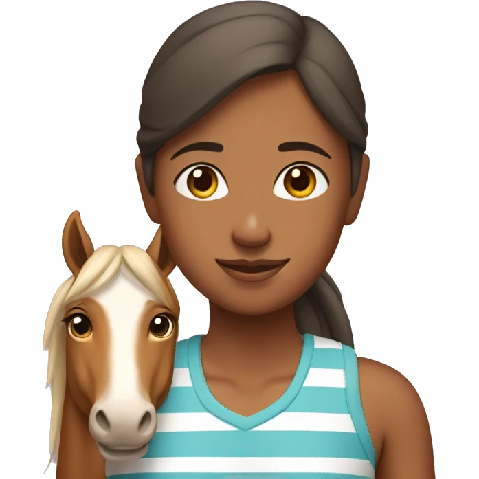 Girl with her tan horse with white stripe emoji