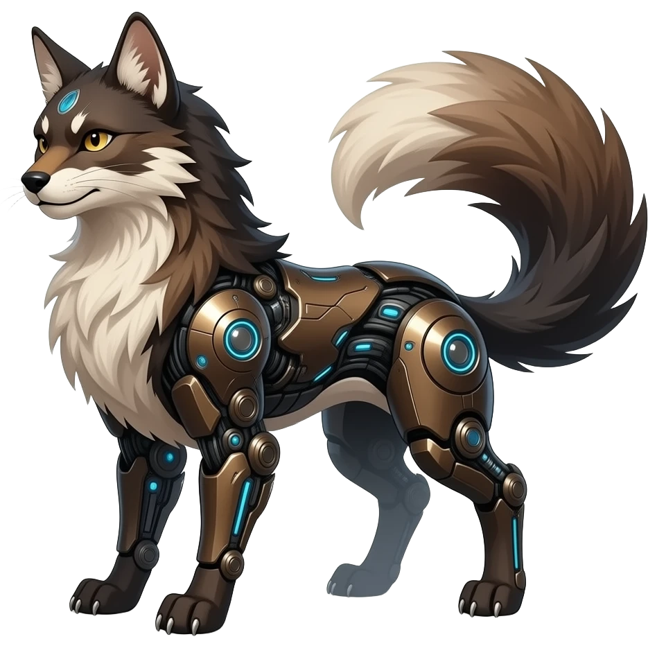 badass elegant wild beautiful natural badass futuristic epic exotic anthro modern furry cyborg-sergal-vernid-creature, full body, dark-brown-black-gradient pretty hair, with a long tufted tail, aesthetic, art by LiLaiRa, art by art by Falvie emoji