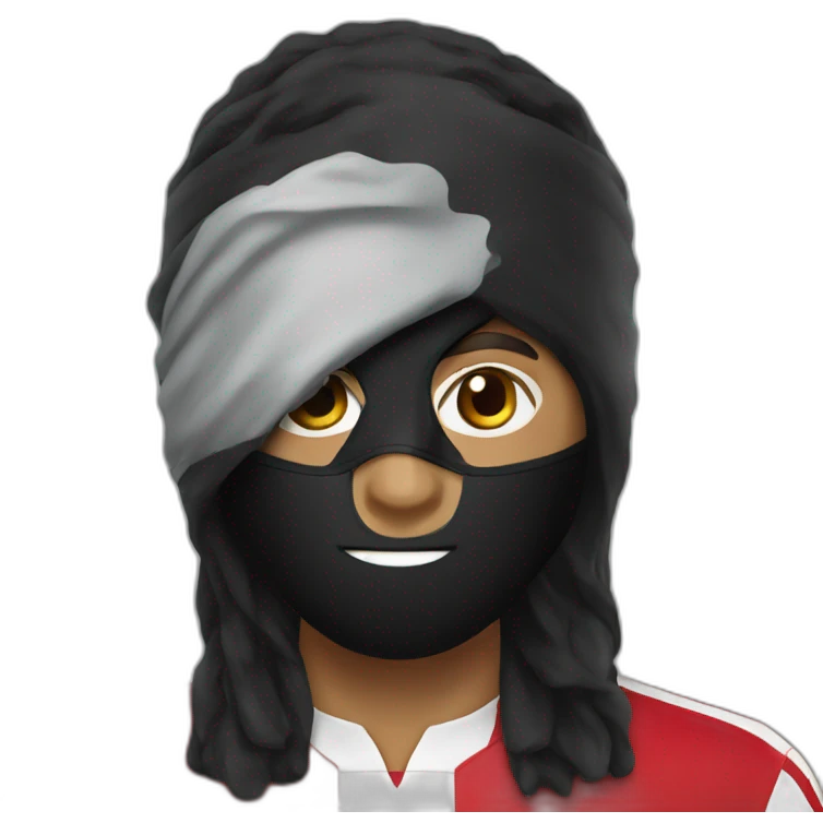 A person wearing the Oman national team and a black mask emoji