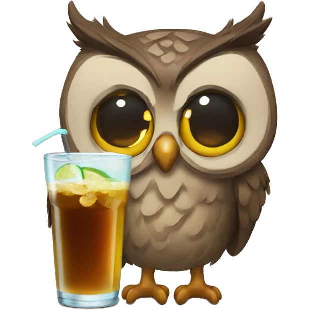 Owl with a little drink emoji