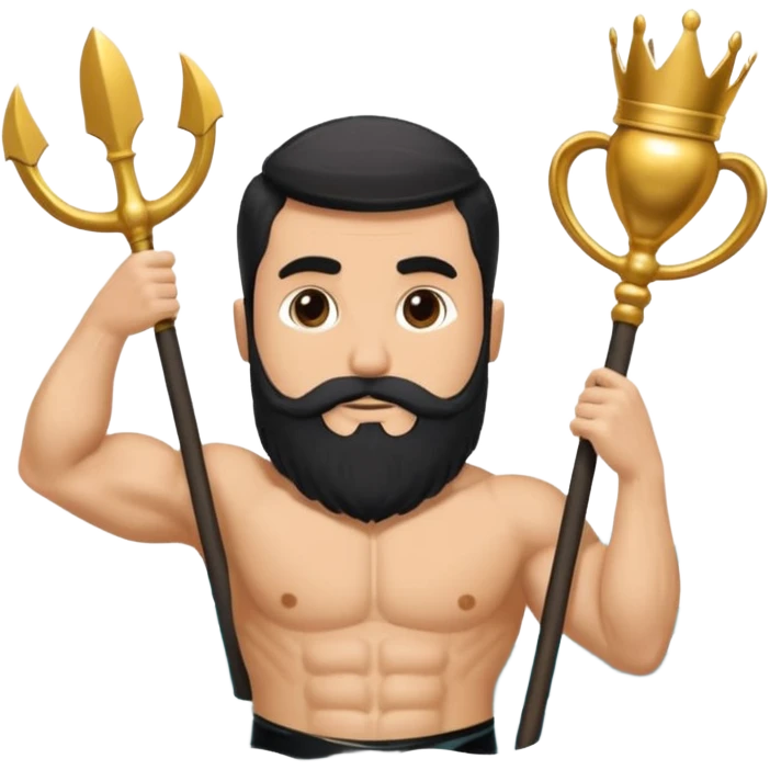 vull un perosnatge estil bimoji que sigui alt i fort amb una musculatura marcada i poderosa. Té una barba espessa i el cabell arriba fins a l'alçada del coll. Se'l representa amb la indumentària real i una corona al cap. Que tingui cara d'enfadat. emoji