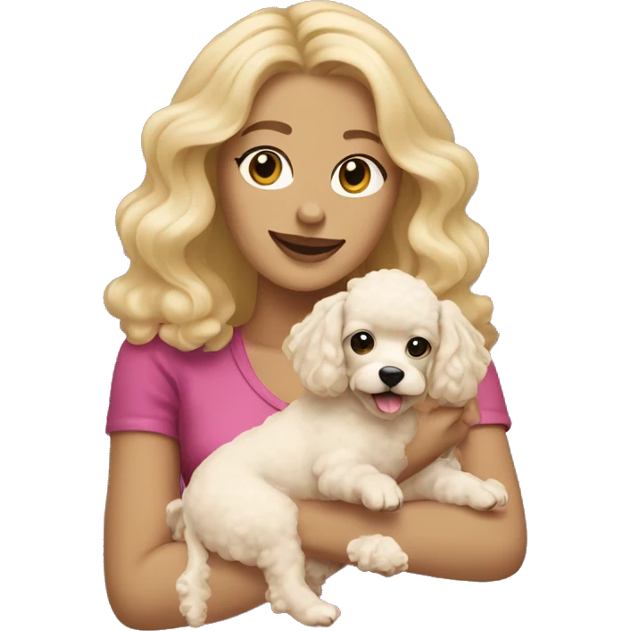 blonde woman holding cream colored poodle puppy emoji