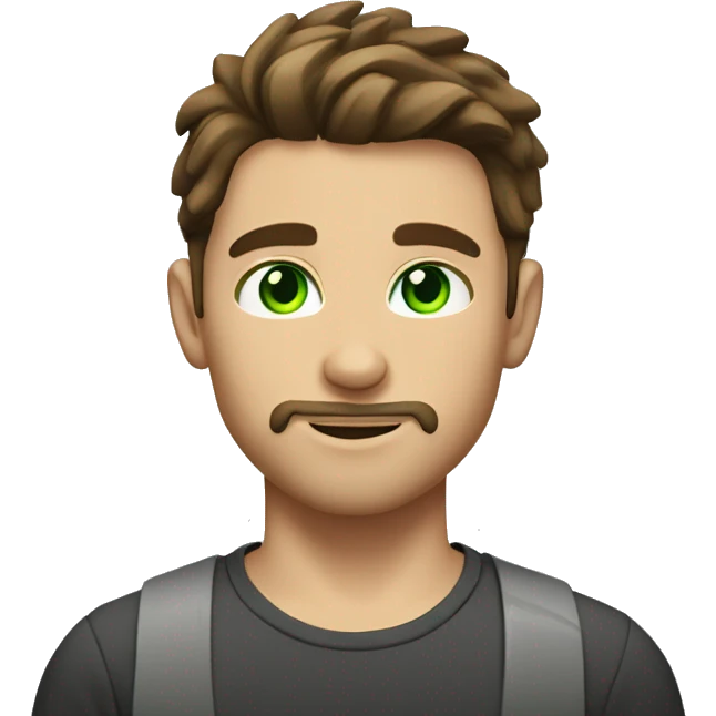 brown hair boy, goatee middle part, green eyes, muscular emoji
