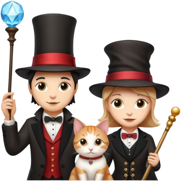 magician couple and their pet cat emoji