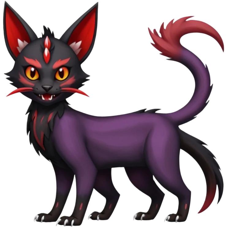 Black edgy Noivern-Noibat-Purloin-Torracat-Lykoi-Caracal-cat-Fakemon-fusion-hybrid-creature emoji