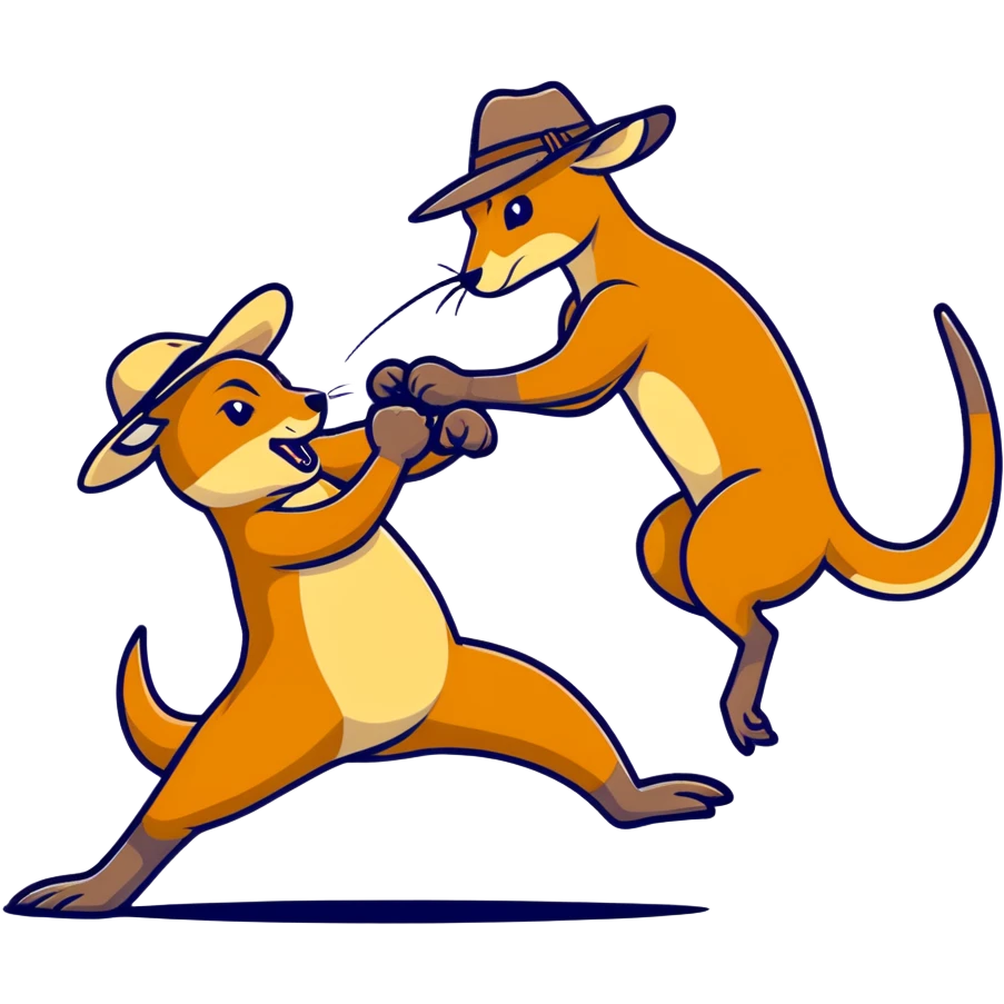a man wearing an Australian outback hat fighting a kangaroo emoji