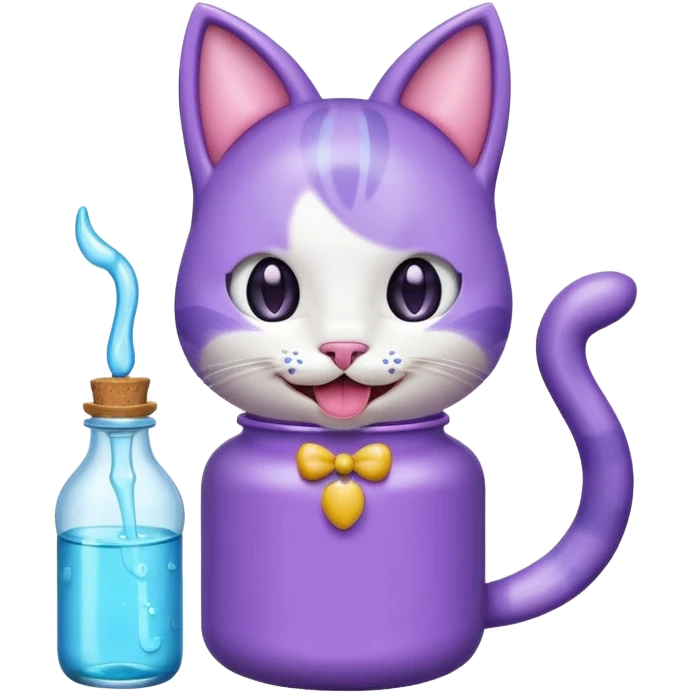 Smiling bottle of oil light purple top and light blue sticking tongue out and with cat ears emoji