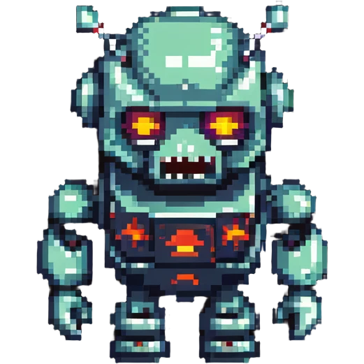 8-bit evil robot villain with angry expression emoji