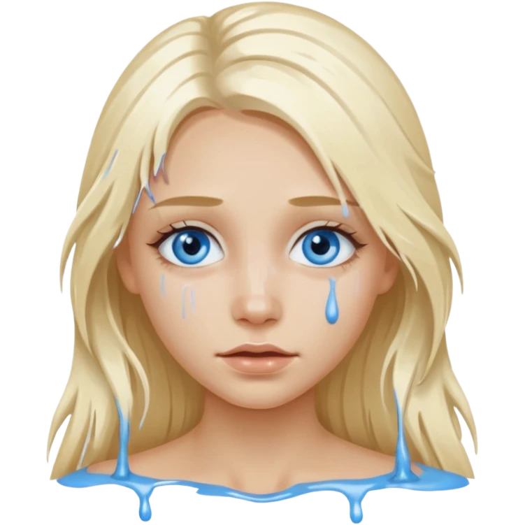 Blonde blue eyed long hair girl emoji with white paint all over its face dripping  emoji
