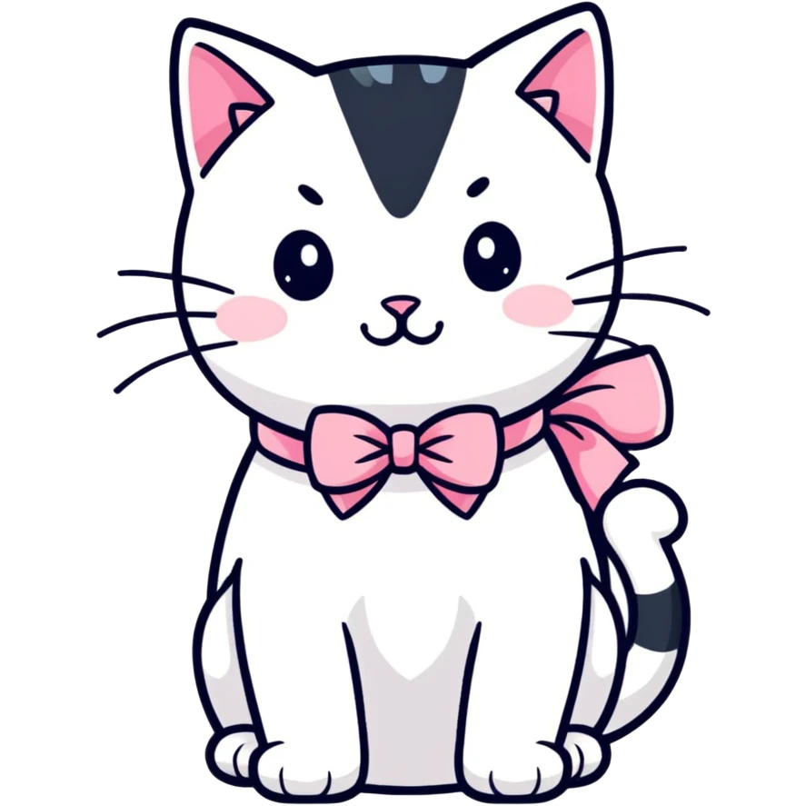 white cat with a pink bow emoji